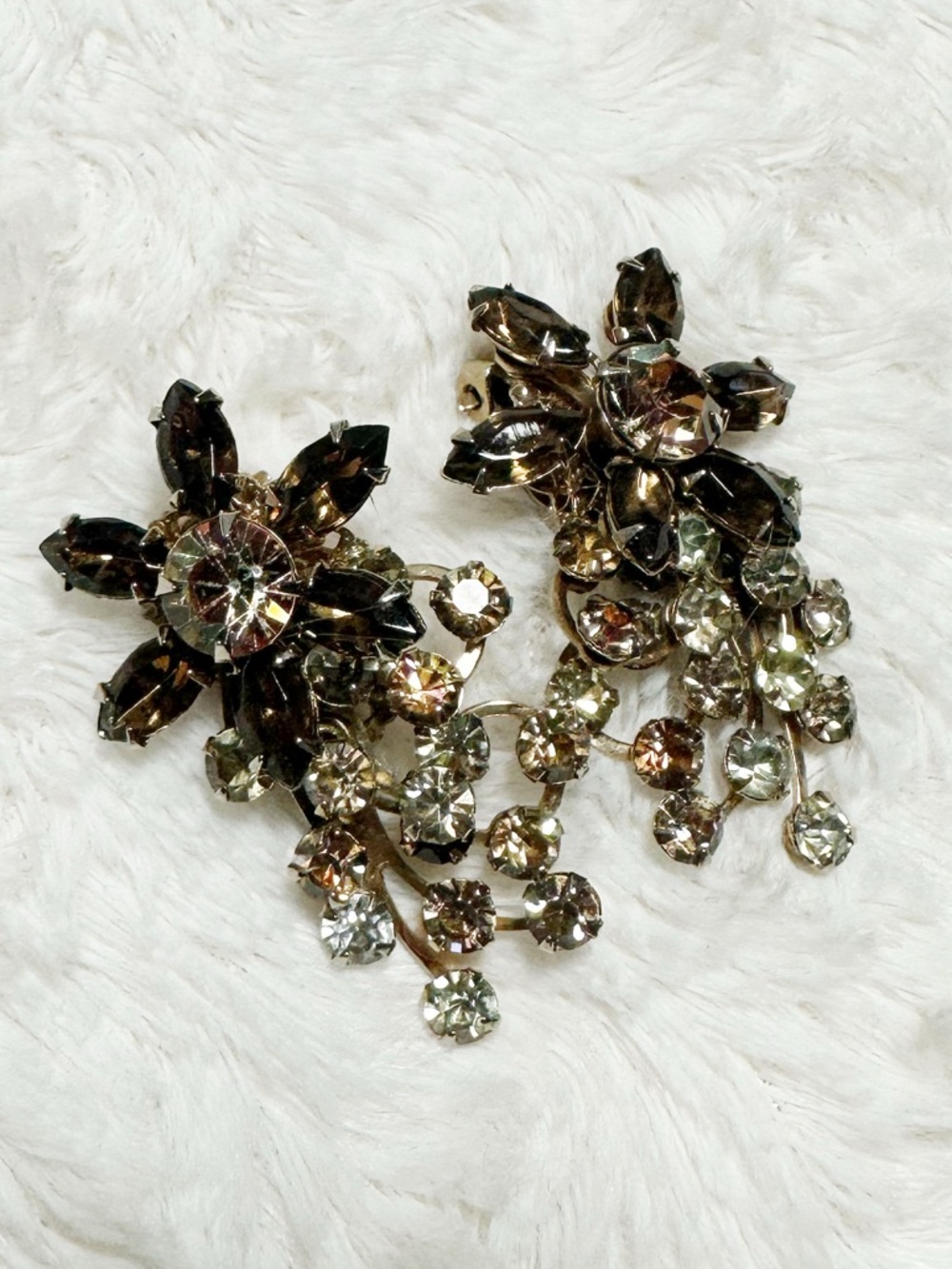 Rhinestone Flower Clip On Earrings